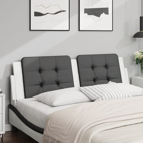 vidaXL Coussin de t&ecirc;te de lit Zadar noir et blanc 160 cm similicuir