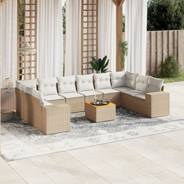 vidaXL Salon de jardin 11 pcs avec coussins beige r&eacute;sine tress&eacute;e
