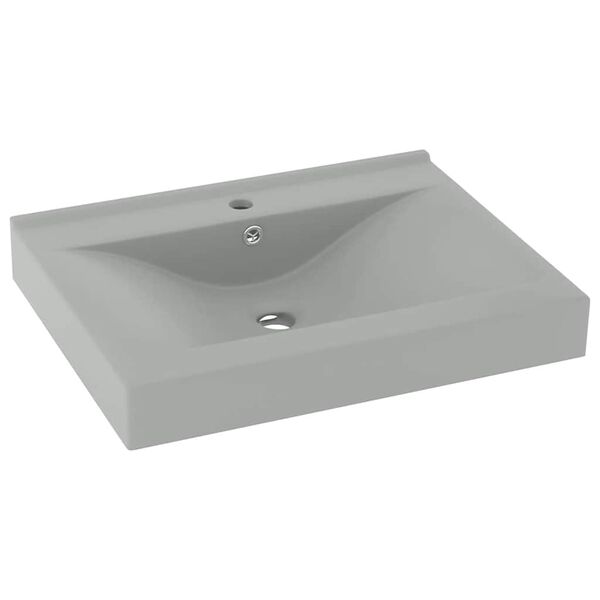 vidaXL Lavabo avec trou de robinet Gris clair mat 60x46 cm C&eacute;ramique