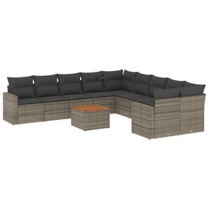 vidaXL Salon de jardin 11 pcs avec coussins gris r&eacute;sine tress&eacute;e