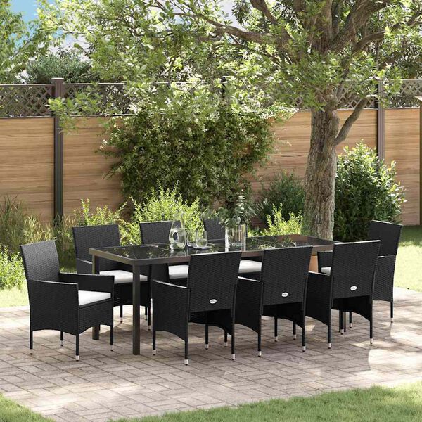 vidaXL Ensemble de salle &agrave; manger pour jardin 9 pcs Noir polyrotin