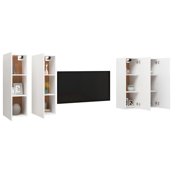 vidaXL Meubles TV 4 pcs Blanc 30,5x30x90 cm Bois d'ingénierie