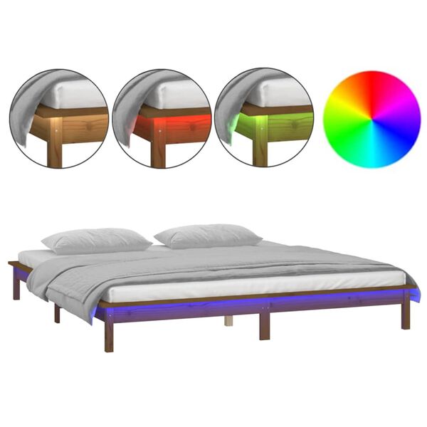 vidaXL Cadre de lit &agrave; LED sans matelas 120x190 cm bois massif