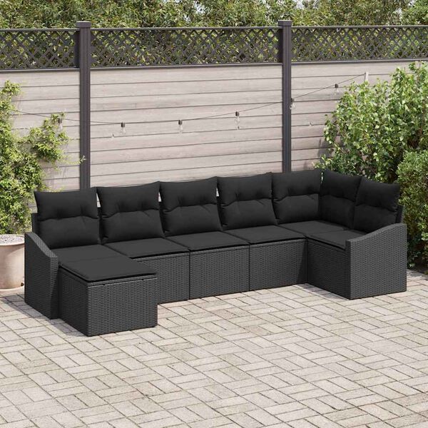 vidaXL Ensemble de Canapés avec coussin 7 pcs Noir polyrotin