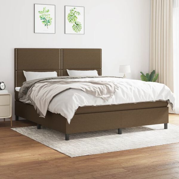 vidaXL Sommier &agrave; lattes de lit avec matelas Marron fonc&eacute; 180x200 cm