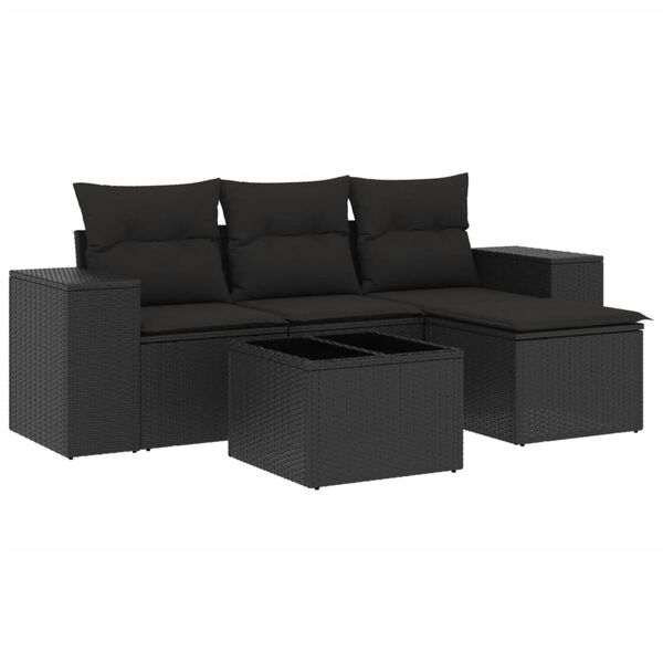 vidaXL Salon de jardin 5 pcs avec coussins noir r&eacute;sine tress&eacute;e