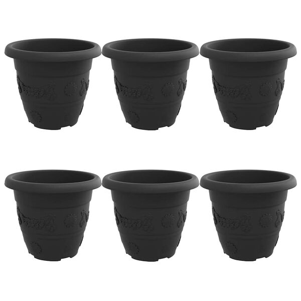 vidaXL Pot &agrave; fleurs rond 6 pcs Noir &Oslash; 26 x 21,5 cm Plastique