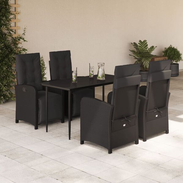 vidaXL Ensemble &agrave; manger de jardin coussins 5pcs Noir R&eacute;sine tress&eacute;e