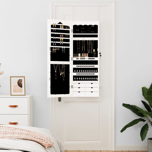 vidaXL Armoire à bijoux avec miroir murale blanc 37,5x10x106 cm