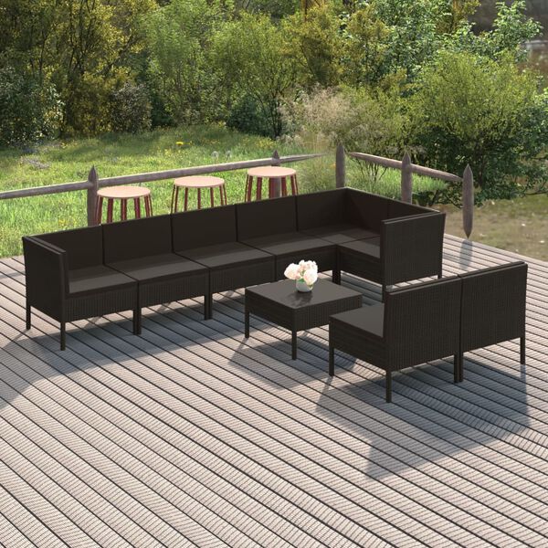 vidaXL Salon de jardin 9 pcs avec coussins R&eacute;sine tress&eacute;e Noir
