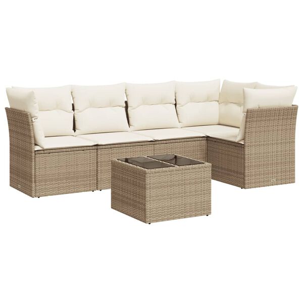 vidaXL Salon de jardin avec coussins 6 pcs beige r&eacute;sine tress&eacute;e