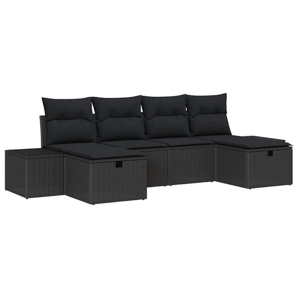 vidaXL Ensemble de canap&eacute; de jardin avec coussin 6 pcs Noir polyrotin