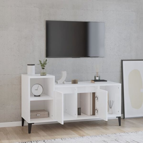vidaXL Meuble TV Blanc brillant 100x35x55 cm Bois d'ingénierie