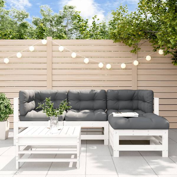 vidaXL Salon de jardin 5 pcs avec coussins blanc bois massif