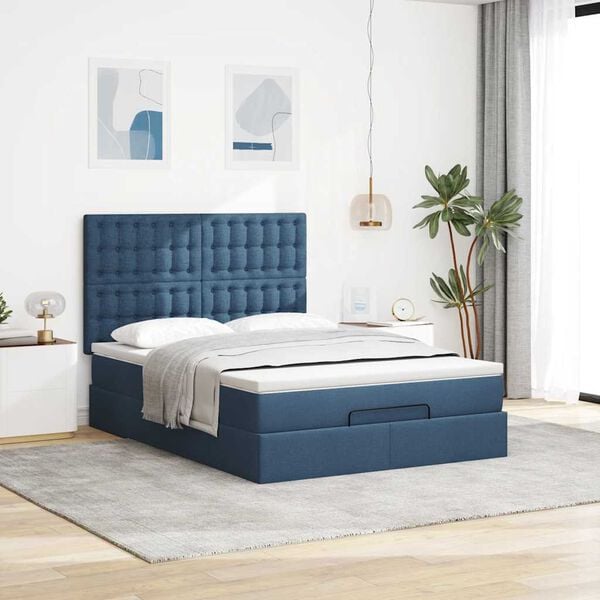 VidaXL Cadre de lit ottoman avec matelas bleu 140x200 cm tissu
