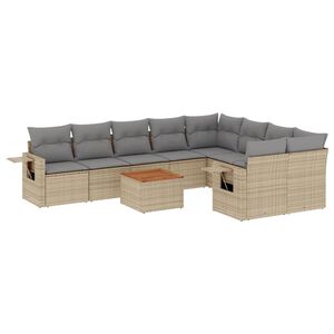vidaXL Salon de jardin avec coussins 10 pcs beige r&eacute;sine tress&eacute;e