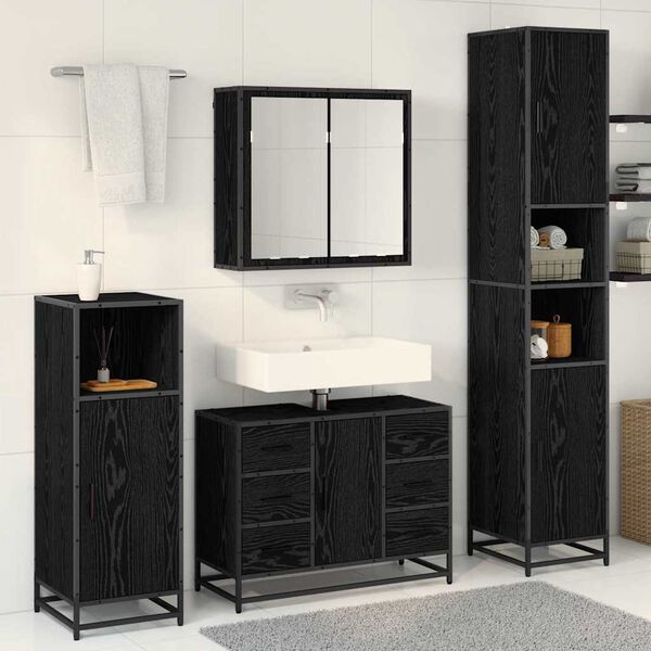 vidaXL Ensemble de mobilier de salle de bain 3 pcs Ch&ecirc;ne noir