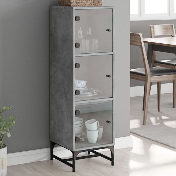 vidaXL Buffet avec portes en verre gris b&eacute;ton 35x37x120 cm