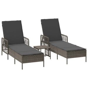 vidaXL Transat 3 pcs Gris et Gris fonc&eacute; 55 x 200 x 92 cm polyrotin