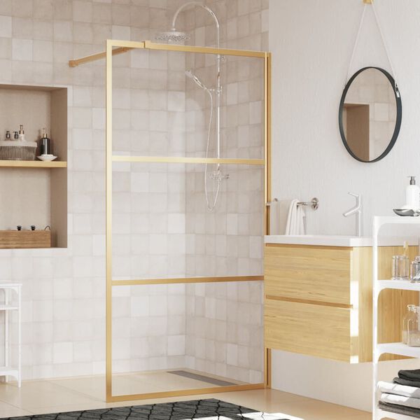 vidaXL Paroi de douche avec verre ESG transparent dor&eacute; 115x195 cm