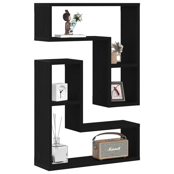 vidaXL &Eacute;tag&egrave;re Murale avec &eacute;tag&egrave;re 2 pcs Ch&ecirc;ne noir 50 x 15 x 85 cm