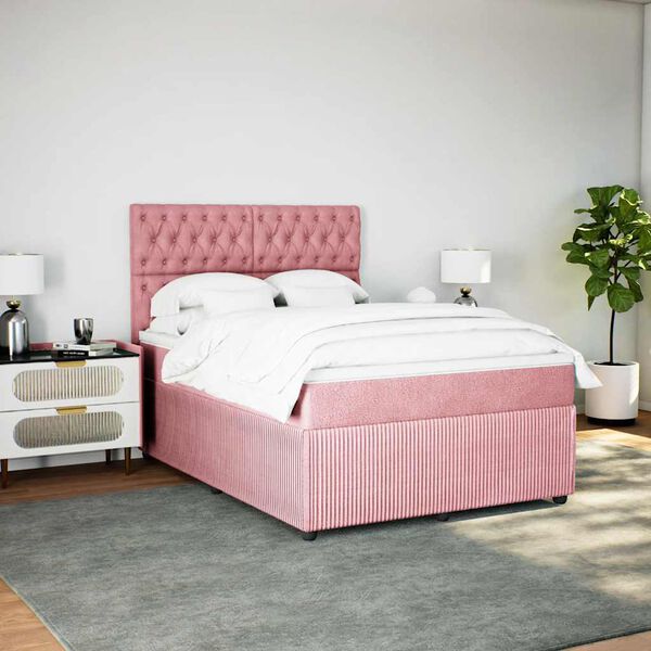 vidaXL Sommier &agrave; lattes de lit avec matelas Rose 140x200 cm Velours