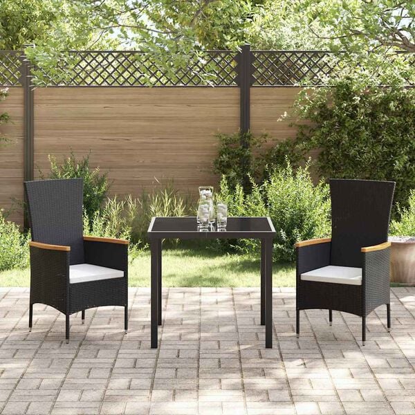 vidaXL Ensemble de salle &agrave; manger pour jardin avec coussin 3 pcs Noir