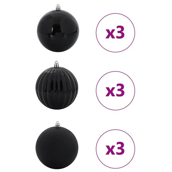 vidaXL Ensemble de Boules de No&euml;l XL 9 pcs Noir Plastique