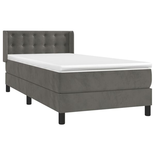 vidaXL Sommier &agrave; lattes de lit et matelas Gris fonc&eacute; 90x200 cm Velours