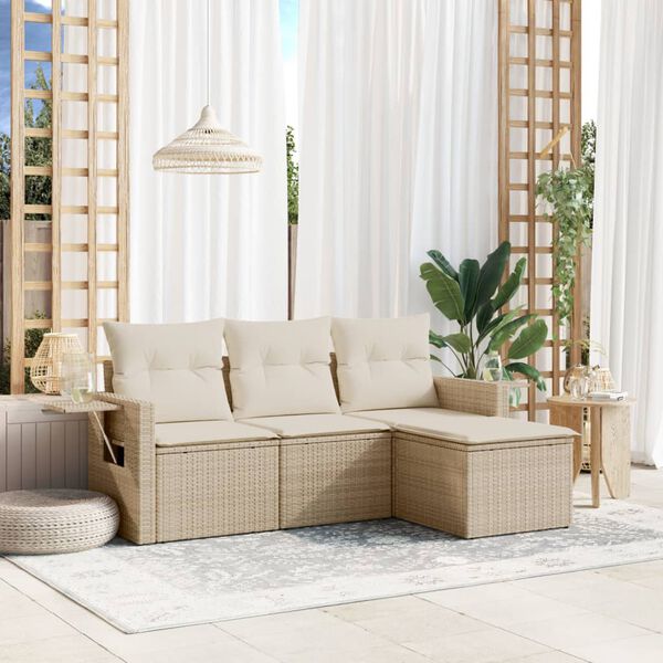 vidaXL Salon de jardin avec coussins 4 pcs beige r&eacute;sine tress&eacute;e