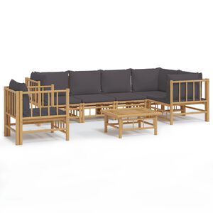 vidaXL Salon de jardin 7 pcs avec coussins gris fonc&eacute; bambou