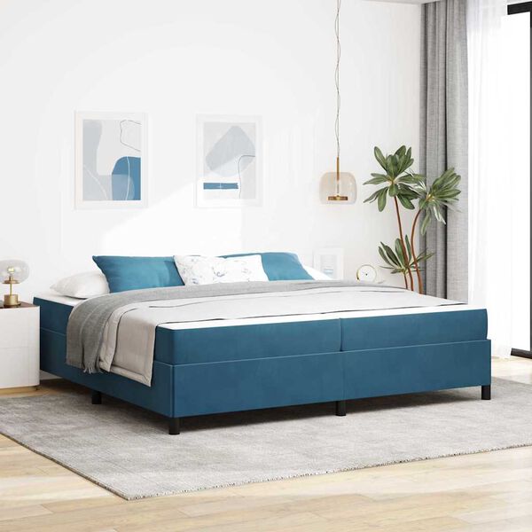 vidaXL Cadre de lit avec matelas Bleu fonc&eacute; 200 x 200 cm tissu