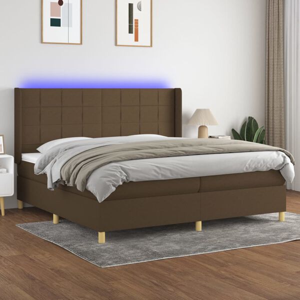 vidaXL Sommier &agrave; lattes de lit matelas et LED Marron fonc&eacute; 200x200 cm