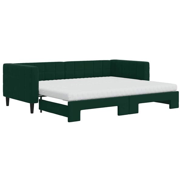vidaXL Lit de jour avec gigogne et matelas vert fonc&eacute; 90x200cm velours