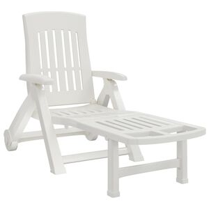vidaXL Chaise longue pliable avec roues blanc PP