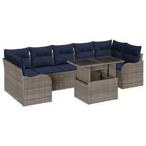 vidaXL Ensemble de canap&eacute; de jardin 8 pc Gris et marine polyrotin