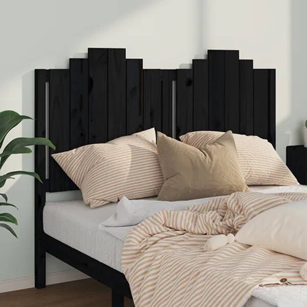 vidaXL T&ecirc;te de lit Noir 146x4x110 cm Bois massif de pin