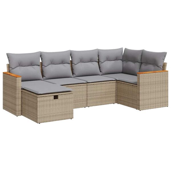 vidaXL Salon de jardin avec coussins 6 pcs beige r&eacute;sine tress&eacute;e