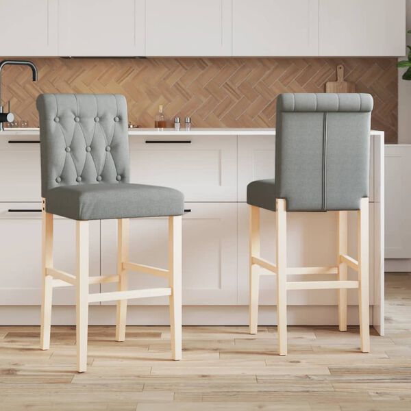 vidaXL Chaises de bar lot de 2 bois massif d'h&eacute;v&eacute;a et tissu