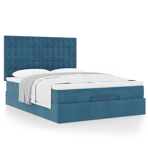 vidaXL Cadre de lit ottoman avec matelas bleu fonc&eacute; 140x200 cm velours