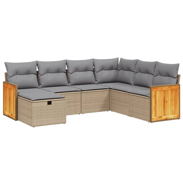 vidaXL Salon de jardin avec coussins 7pcs m&eacute;lange beige r&eacute;sine tress&eacute;e