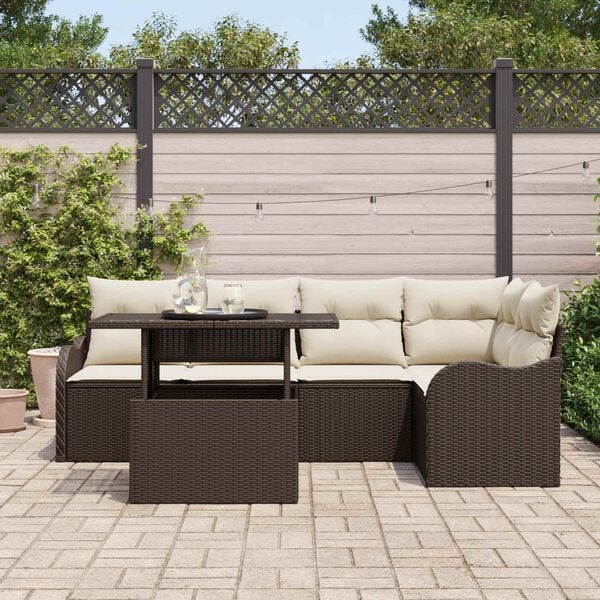 vidaXL Ensemble de canap&eacute; de jardin 6 pcs Marron Poly Rattan