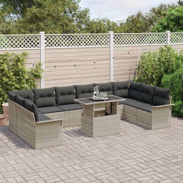 vidaXL Ensemble de canap&eacute; de jardin 11 pcs Gris clair Poly rotin