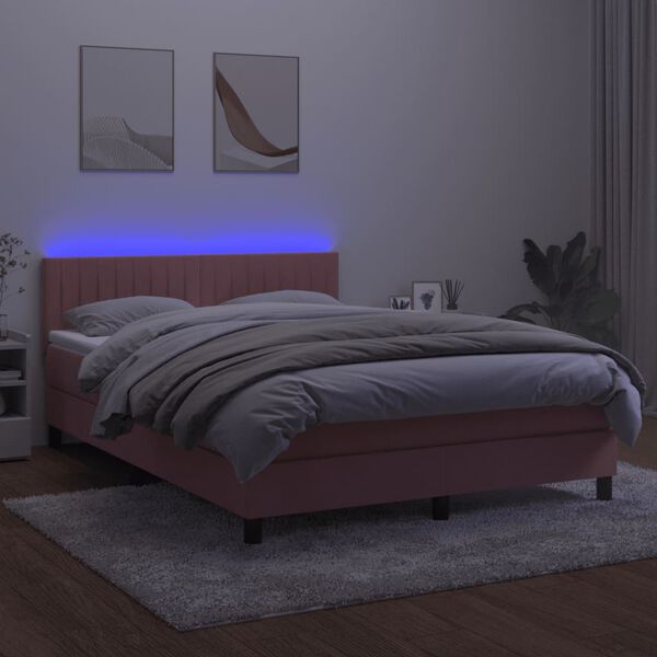 vidaXL Sommier &agrave; lattes de lit avec matelas et LED Rose 140x200 cm