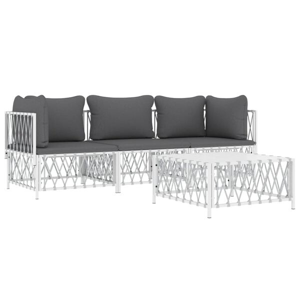 vidaXL Salon de jardin 4 pcs avec coussins blanc acier