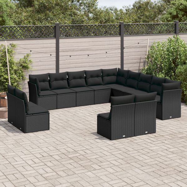 vidaXL Salon de jardin avec coussins 13 pcs noir r&eacute;sine tress&eacute;e