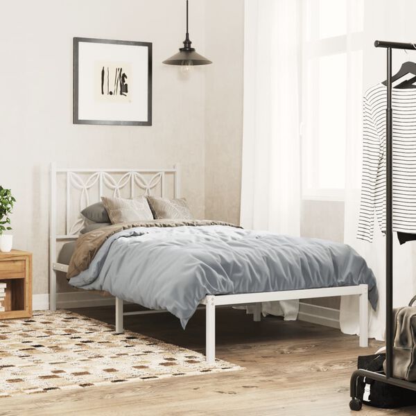 vidaXL Cadre de lit m&eacute;tal sans matelas avec t&ecirc;te de lit blanc 90x200cm
