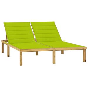 vidaXL Chaise longue double et coussins vert vif Bois de pin impr&eacute;gn&eacute;