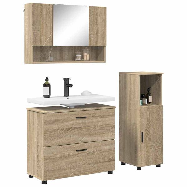 vidaXL Ensemble de mobilier de salle de bain 3 pcs Ch&ecirc;ne Sonoma