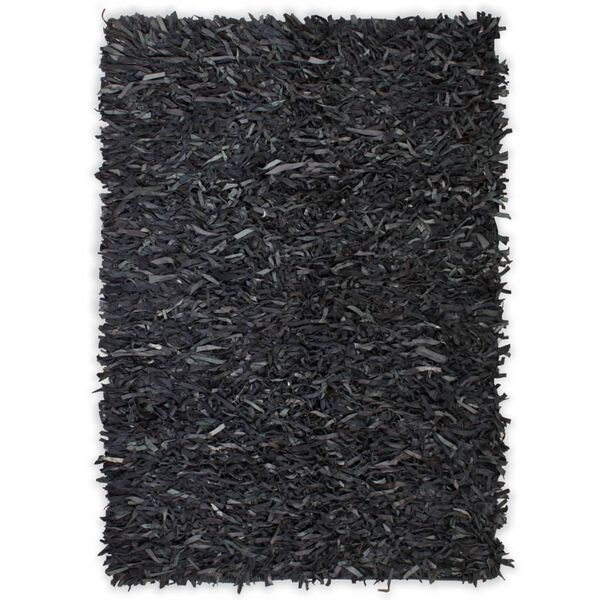 vidaXL Tapis shaggy Cuir v&eacute;ritable 190 x 280 cm Gris